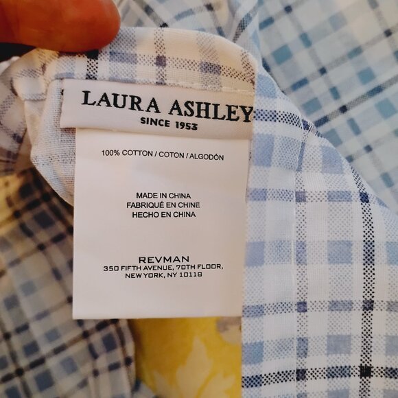 Laura Ashley Cassidy Pillow Cases Shams Pair Set of 2 Floral Plaid Check Yellow - Picture 7 of 7